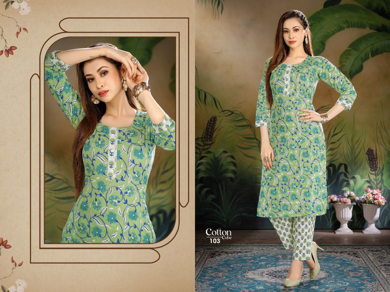 Cotton Cube 101 Cotton Printed Ethnic Wear Kurti With Pant Collection